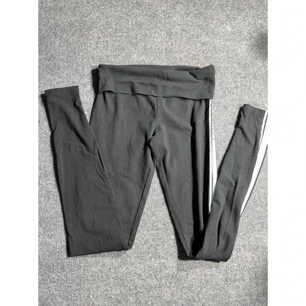 Victoria's Secret Black Side Stripe Fold Over‎ Waistband Leggings Small Regular